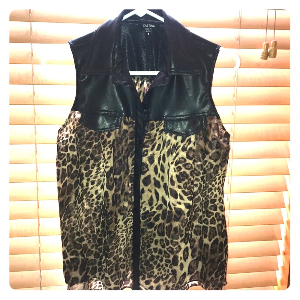 Faux Leather Leopard Tank/Blouse